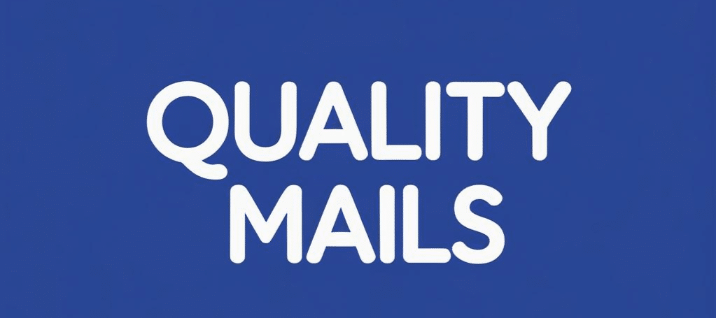 Text Focused Quality Mails Logo on Blue Background